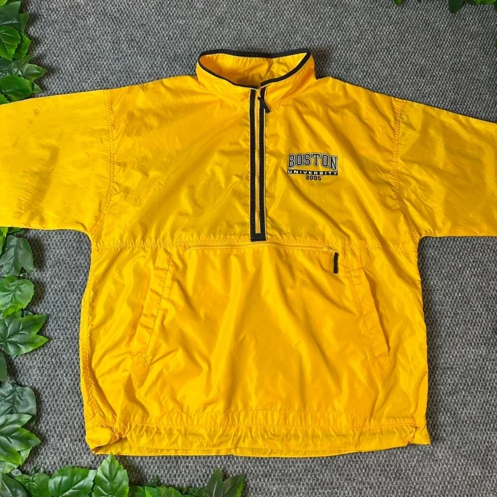 Vintage Boston University 2005 Pullover Windbreaker Jacket Yellow Anorak Y2K